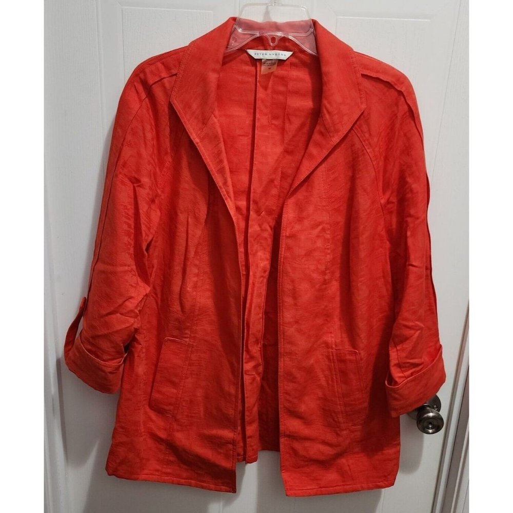 Peter Nygard Women's Open Front Jacket Cotton/Linen Blend Orange Red Size Medium
